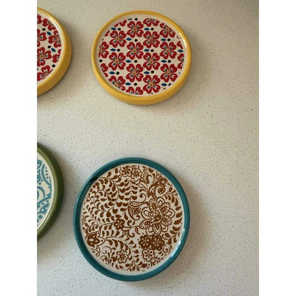 Set of Four (4) Pioneer Woman ~ Flea Market ~ Stoneware ~ Floral Design Coasters